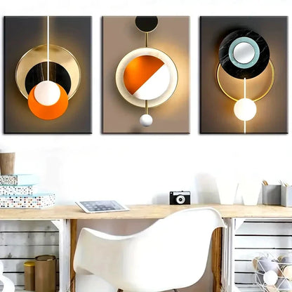 3pcs Featuring Modern Abstract Geometric Metal Print Ready to Hang Art