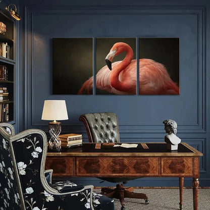 3pcs Artistic Flamingo Elegant Feather Texture Metal Print Ready to Hang Art