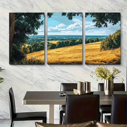3pcs English Countryside Scenery Surrey Hills Metal Print Ready to Hang Art