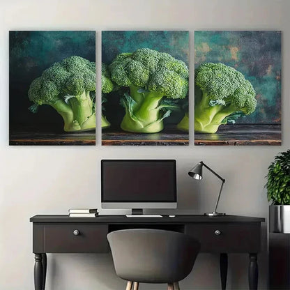 3pcs Broccoli Vegetables Kitchen Design Wall Art Canvas Unframed - High Quality Print 100% Australian Made Wall Canvas