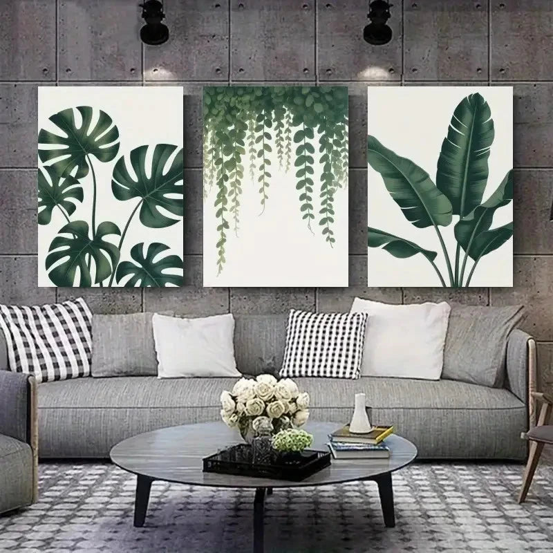 3pcs Botanical Monstera & Banana Leaf Metal Print Ready to Hang Art