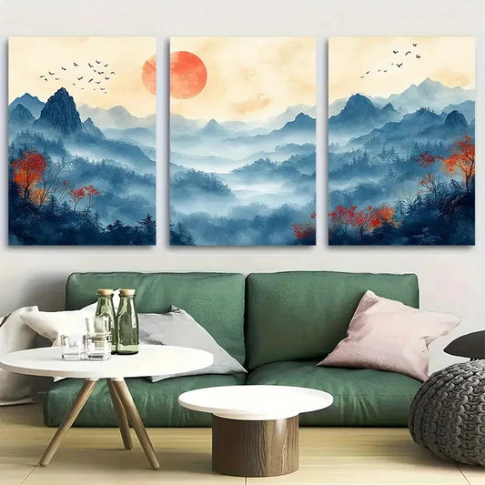 3pcs Rustic Serene Tranquil Mountain Landscape Metal Print Ready to Hang Art