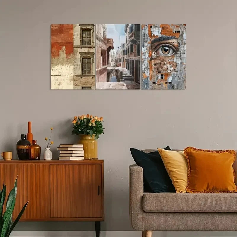 3pcs Vintage Architecture Design Metal Print Ready to Hang Art