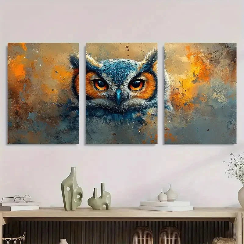 3pcs Owl Nursery Animal Décor Perfect Wall Art Set Canvas Framed 40x60cm - High Quality Print 100% Australian Made Wall Canvas Ready to Hang