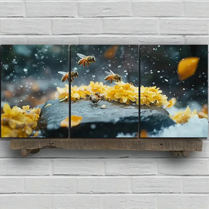 3pcs Insects Bees on Osmanthus Metal Print Ready to Hang Art