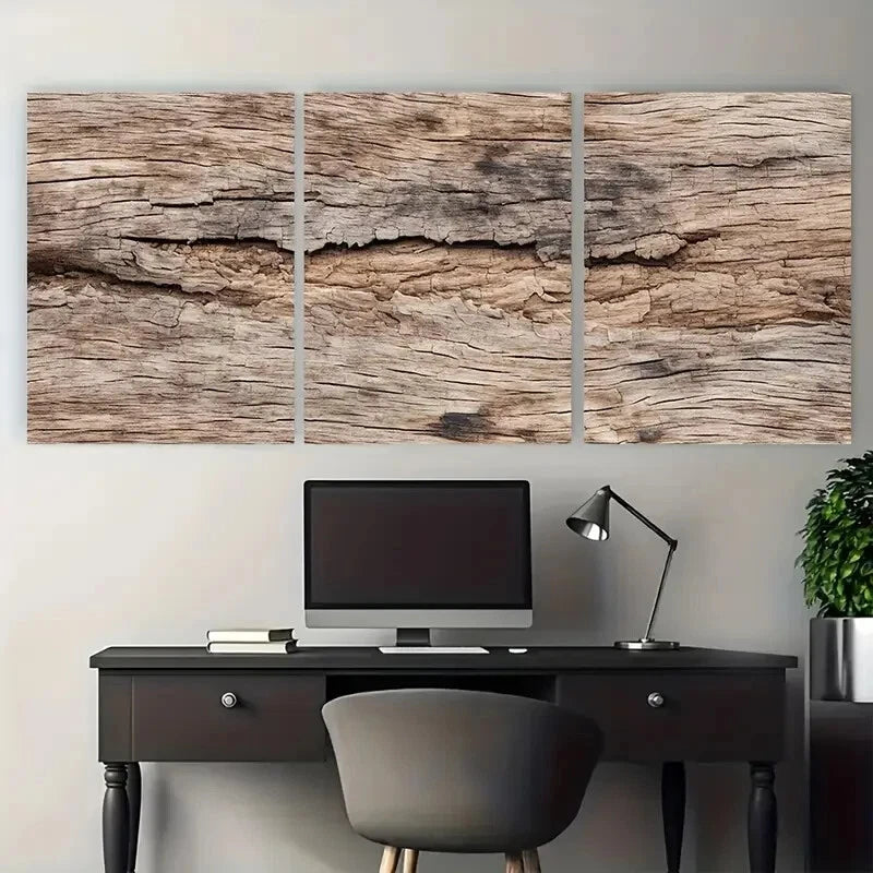 3pcs Soft Tone Modern Wooden Illustration Metal Print Ready to Hang Art