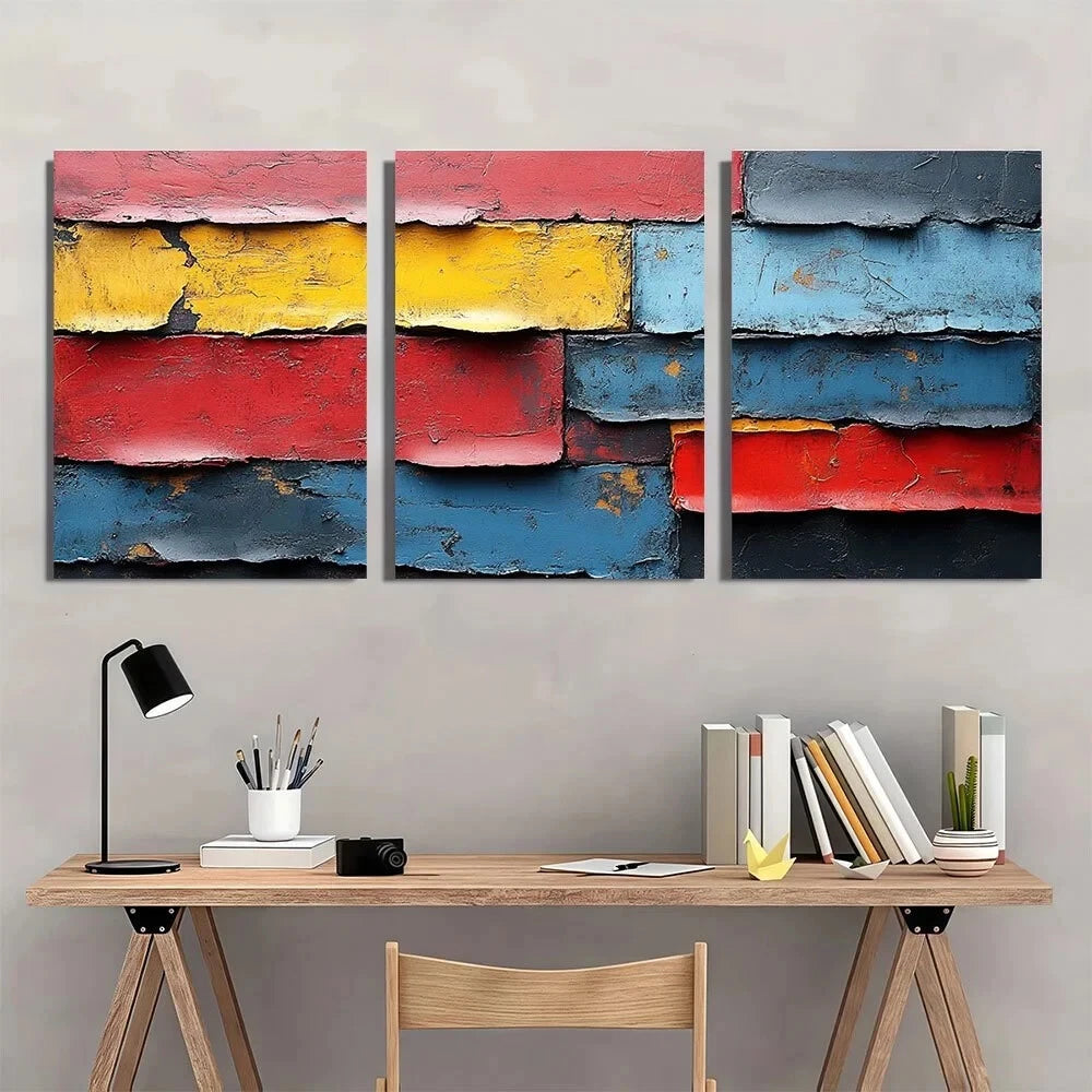 3pcs Rustic Venetian Textured Art Metal Print Ready to Hang Art