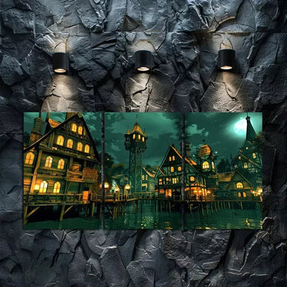 3pcs Fantasy Water City Canvas Framed 60x90cm - High Quality Print 100% Australian Made Wall Canvas Ready to Hang
