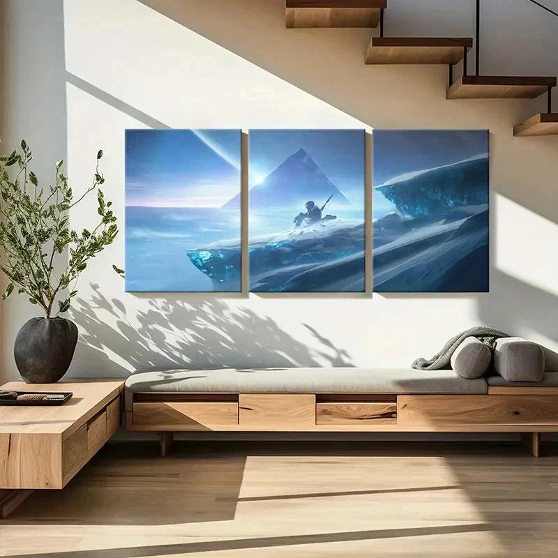 3pcs Sci-Fi Art with Pyramids and Swords Wall Art Set Canvas Framed 40x60cm - High Quality Print 100% Australian Made Wall Canvas Ready to Hang