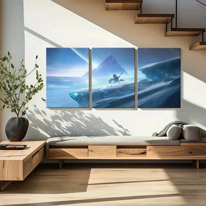3pcs Sci-Fi Art with Pyramids and Swords Wall Art Set Canvas Framed 40x60cm - High Quality Print 100% Australian Made Wall Canvas Ready to Hang