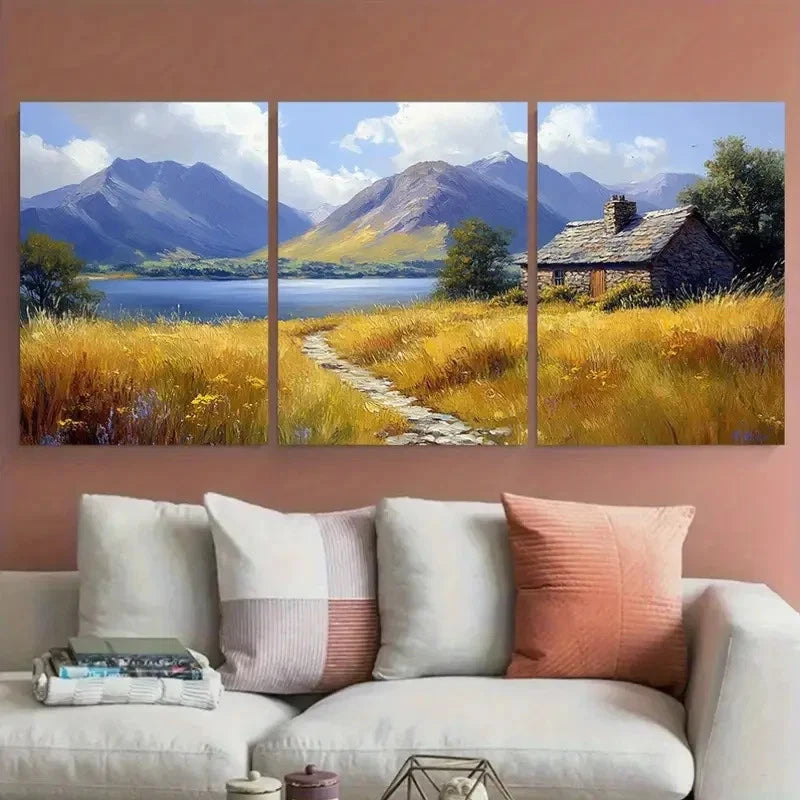 3pcs Glenveagh National Park Countryside Cabin Metal Print Ready to Hang Art