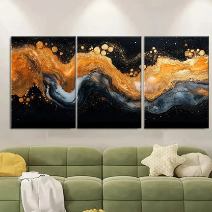 3pcs Golden, Black, And White Marble Effect Wall Art Set Canvas Framed 60x90cm - High Quality Print 100% Australian Made Wall Canvas Ready to Hang