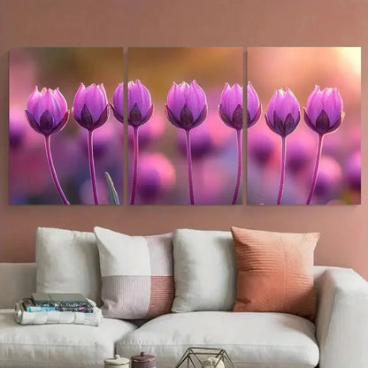 3pcs Small Purple Pink Flower Buds Illustration Metal Print Ready to Hang Art