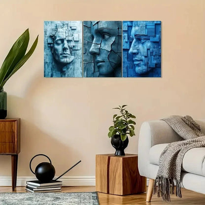 3pcs Vintage Blue-Toned Portrait Metal Print Ready to Hang Art