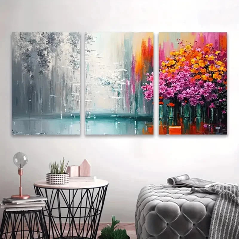 3pcs Elegant Floral Art Design Wall Art Set Canvas Framed 50x70cm - High Quality Print 100% Australian Made Wall Canvas Ready to Hang