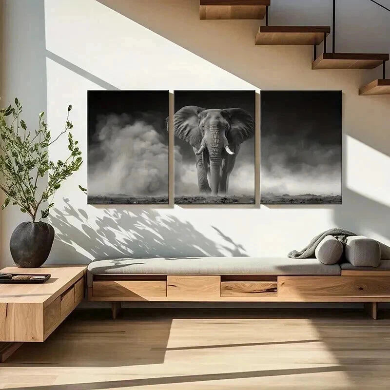 3pcs Majestic Elephant Stormy Sky Dramatic Metal Print Ready to Hang Art