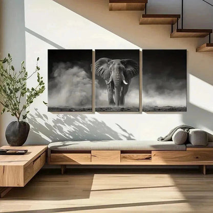 3pcs Majestic Elephant Stormy Sky Dramatic Metal Print Ready to Hang Art