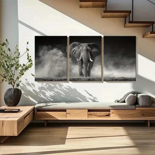 3pcs Majestic Elephant Stormy Sky Dramatic Metal Print Ready to Hang Art