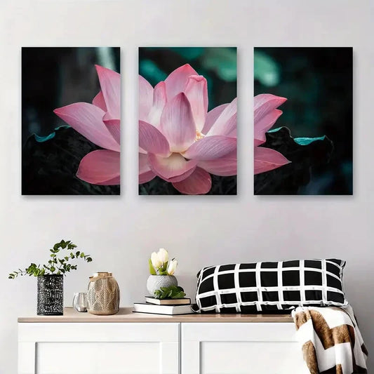 3pcs Pink for Lotus Flower Modern Floral Metal Print Ready to Hang Art