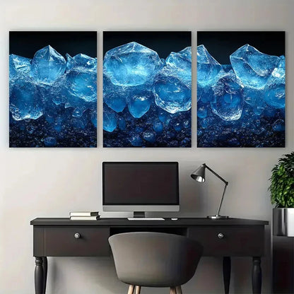 3pcs Fractured Ice Frozen Illustration Metal Print Ready to Hang Art