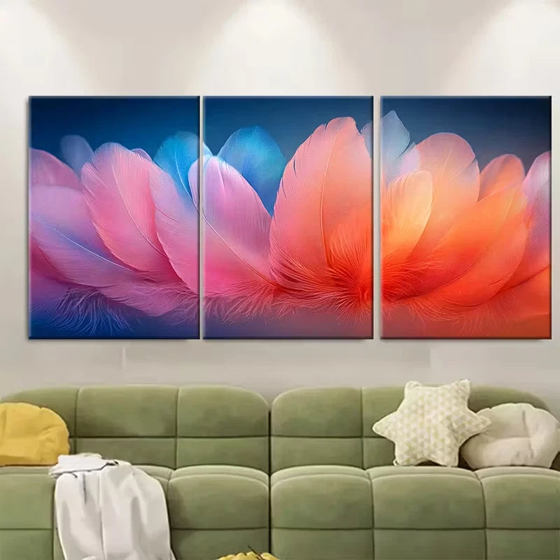 3pcs Ethereal Feather Macro Photography Abstract Metal Print Ready to Hang Art