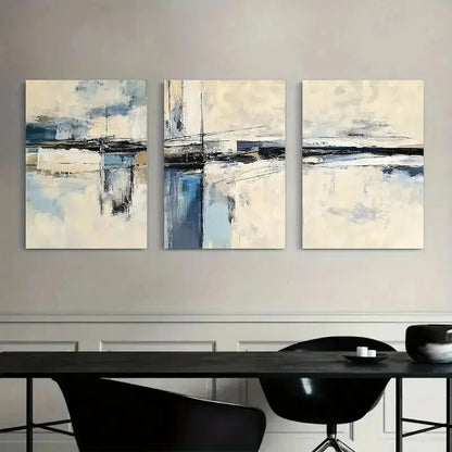 3pcs Abstract Bridge in Beige Tones Modern Art Metal Print Ready to Hang Art