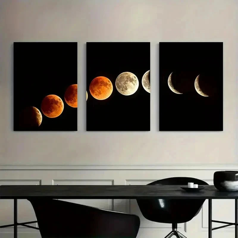 3pcs Moon'S Phases Time-Lapse Art Posters Metal Print Ready to Hang Art