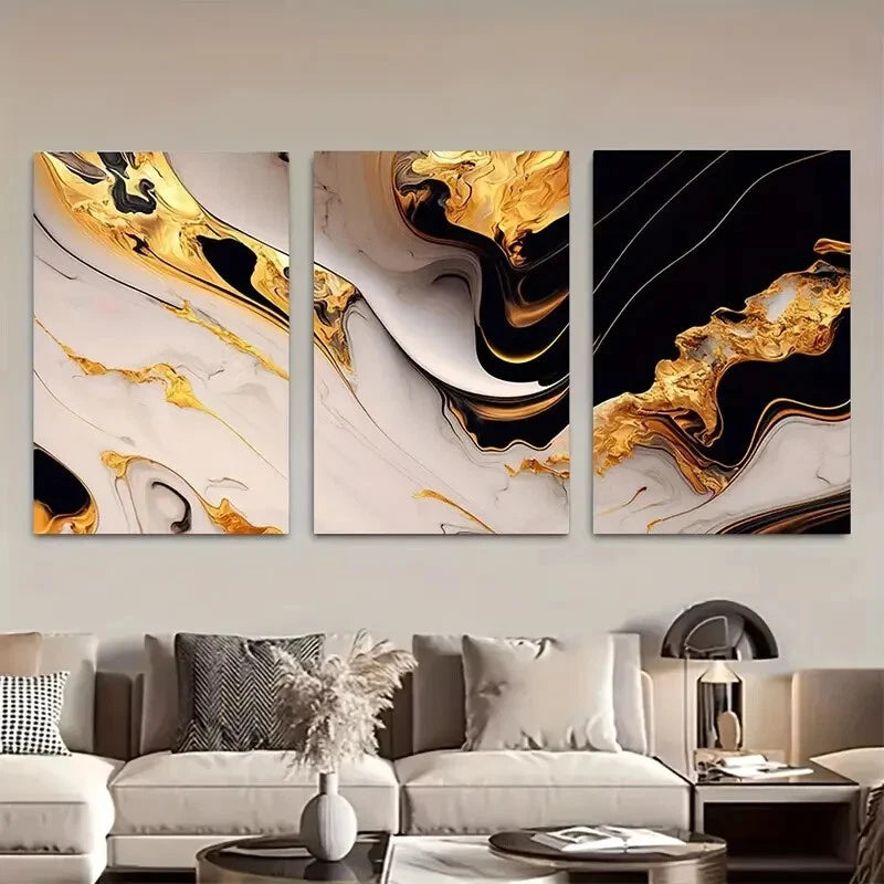 3pcs Luxury White Marble Patterns Wall Art Metal Print Ready to Hang Art