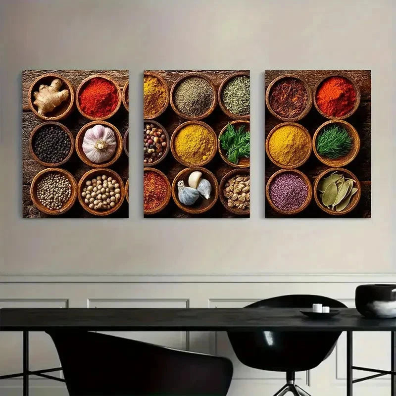3pcs Spices Kitchen Artwork Wall Painting Metal Print Ready to Hang Art