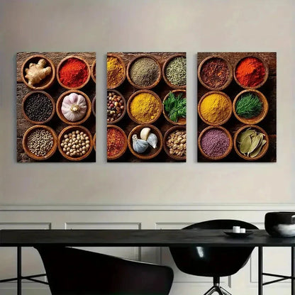 3pcs Spices Kitchen Artwork Wall Painting Metal Print Ready to Hang Art