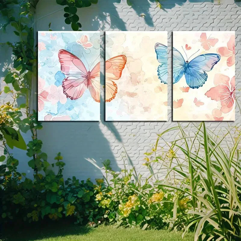 3pcs Vibrant Butterflies Illustration Metal Print Ready to Hang Art