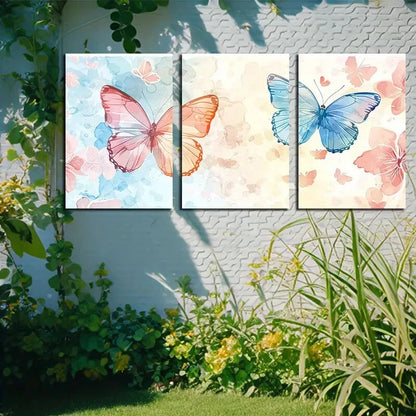 3pcs Vibrant Butterflies Illustration Metal Print Ready to Hang Art
