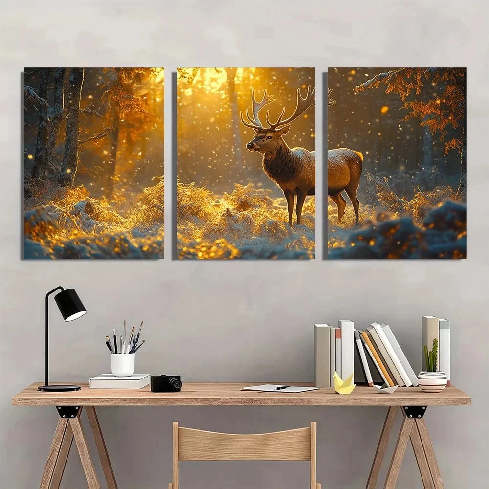 3pcs Forest Deer Wildlife Countryside Wall Art Set Canvas Framed 60x90cm - High Quality Print 100% Australian Made Wall Canvas Ready to Hang