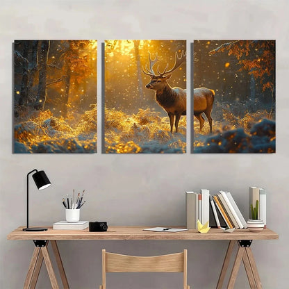 3pcs Forest Deer Wildlife Countryside Wall Art Set Canvas Framed 60x90cm - High Quality Print 100% Australian Made Wall Canvas Ready to Hang