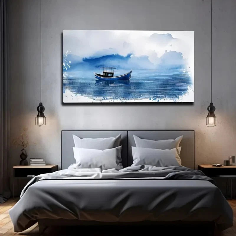 Tranquil River Scene Wall Art Canvas Office Home Room Framed 120x60cm
