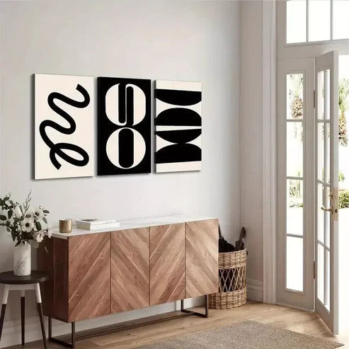 3pcs Black And Beige Abstract Line Art Canvas Framed 60x90cm - High Quality Print 100% Australian Made Wall Canvas Ready to Hang