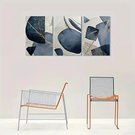 3pcs Navy Blue and White Geometric Metal Print Ready to Hang Art