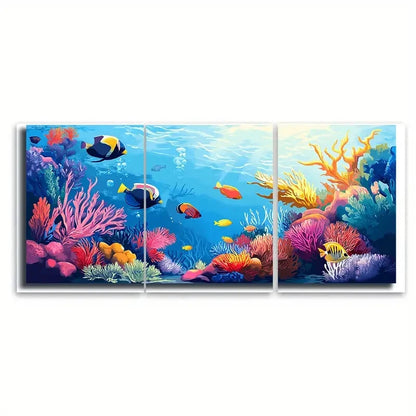 3pcs Vibrant Coral Reef Fish Ocean Life Posters Metal Print Ready to Hang Art