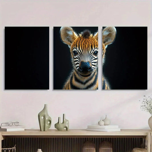 3pcs Modern Zebra Vibrant Animal Metal Print Ready to Hang Art