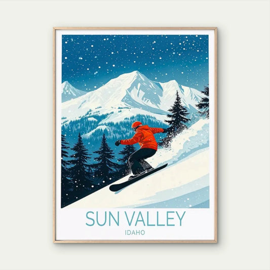 Vintage Sun Valley Idaho Resort Winter Landscape Travel Poster Print Wall Art
