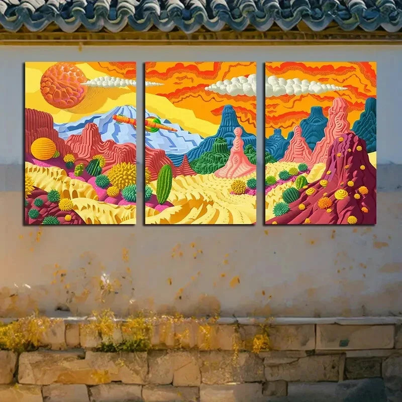 3pcs Vibrant Colorful Valley Landscape Metal Print Ready to Hang Art