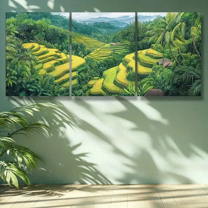 3pcs Rice Terraces Art Painting Wall Art Set Canvas Unframed - High Quality Print 100% Australian Made Wall Canvas
