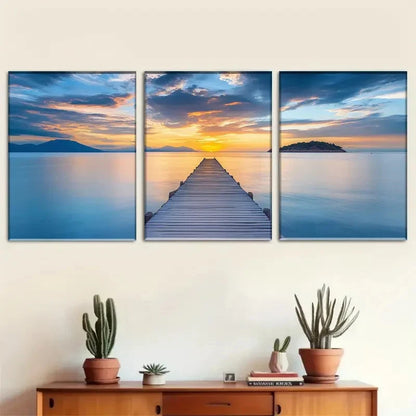 3pcs Tranquil Seascape Sunset at the Beach Metal Print Ready to Hang Art