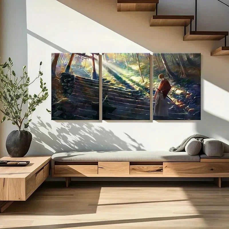 3pcs Japanese Classic Anime Swordsman Wall Art Set Canvas Framed 60x90cm - High Quality Print 100% Australian Made Wall Canvas Ready to Hang