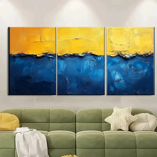 3pcs Vibrant Blue and Yellow Abstract  Wall Art Set Canvas Framed 50x70cm - High Quality Print 100% Australian Made Wall Canvas Ready to Hang