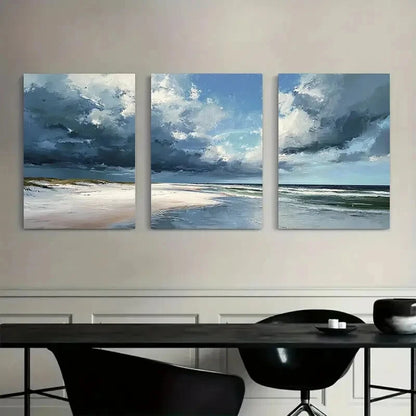 3pcs Beach Scene with Gentle Waves Metal Print Ready to Hang Art