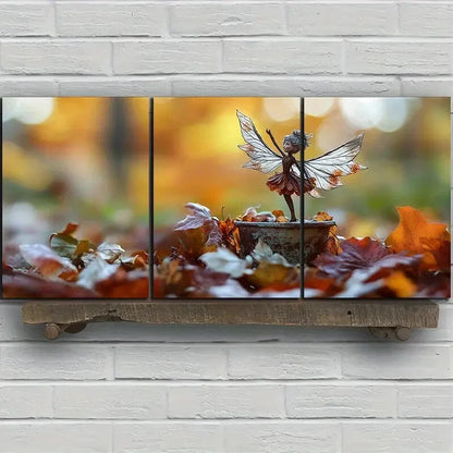 3pcs The Leaf Girl Dancing in the Forest Metal Print Ready to Hang Art