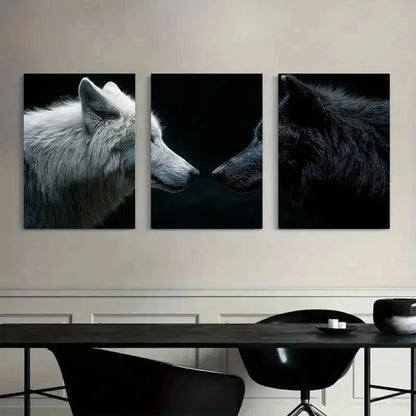 3pcs White & Black Wolf Face Portraits Metal Print Ready to Hang Art