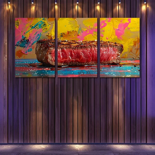 3pcs Vibrant Delicious Steak Metal Print Ready to Hang Art