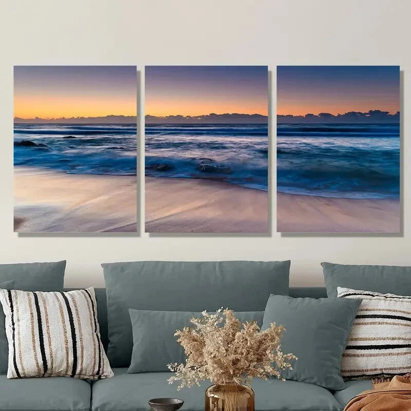 3pcs Gorgeous beach sunset modern Metal Print Ready to Hang Art
